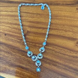 Vintage 1959ish designer Dazzling Silver Necklace with Blue Accents